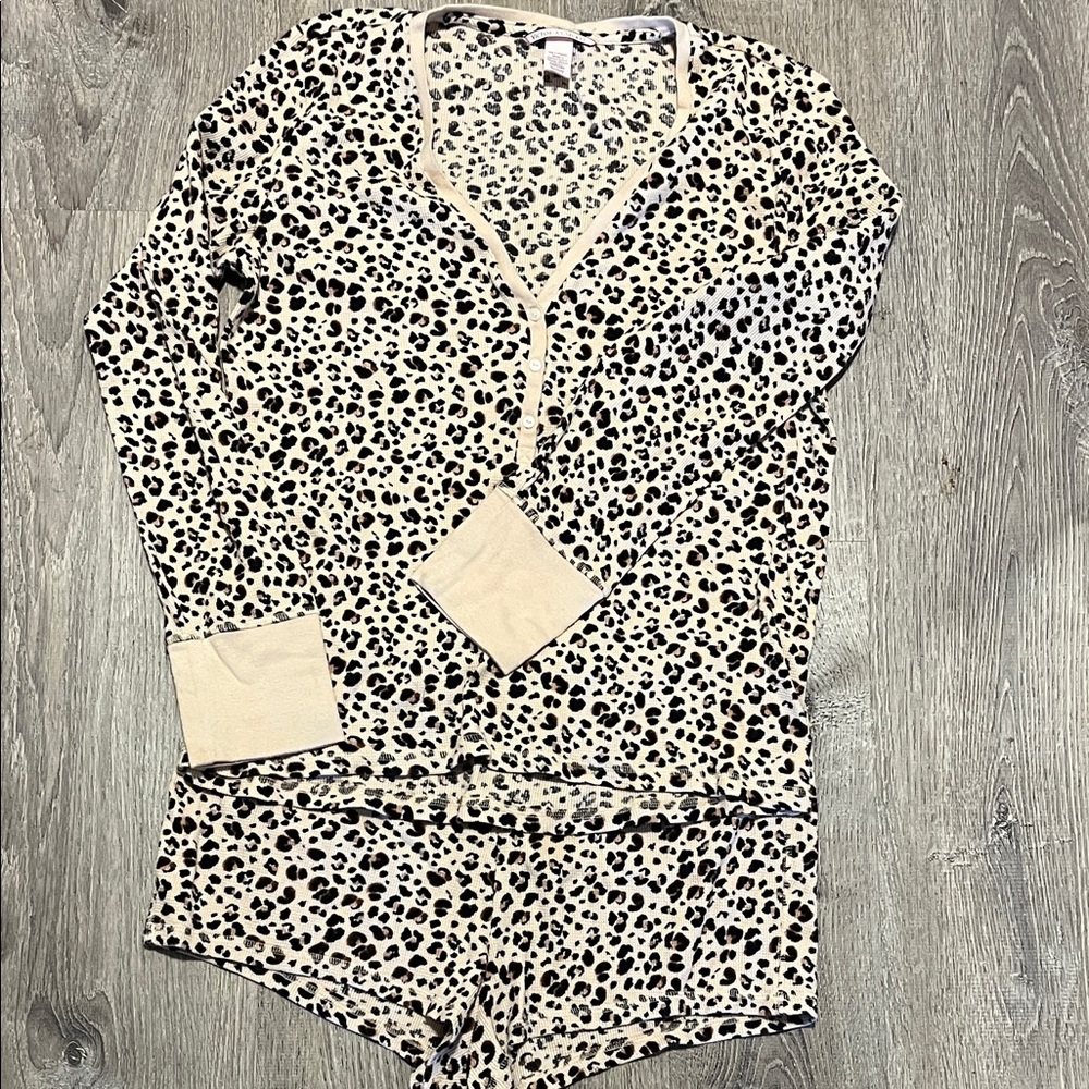 Victoria's Secret Leopard Print Pajama Set - Black and Cream